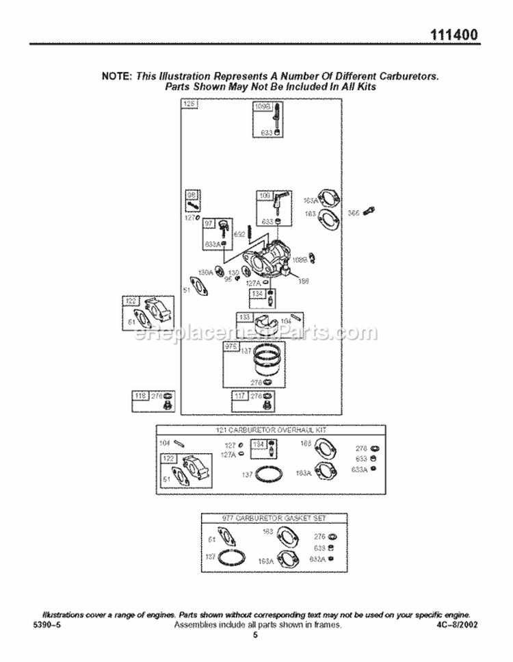 Carburetor Group Diagram and Parts List for 111412-0147-E1  Briggs and Stratton Engine